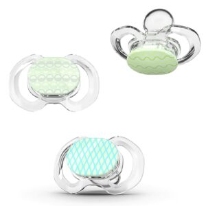 smilo baby pacifier with orthodontic design for healthy dental development - stage 2 for babies 3-9 months - pack of 3x 100% silicone pacifiers bpa free - glow-in-the-dark