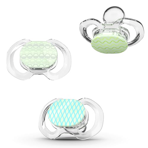 Smilo Baby Pacifier with Orthodontic Design for Healthy Dental Development - Stage 2 for Babies 3-9 Months - Pack of 3X 100% Silicone Pacifiers BPA Free - Glow-in-The-Dark