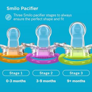 Smilo Baby Pacifier with Orthodontic Design for Healthy Dental Development - Stage 2 for Babies 3-9 Months - Pack of 3X 100% Silicone Pacifiers BPA Free - Glow-in-The-Dark