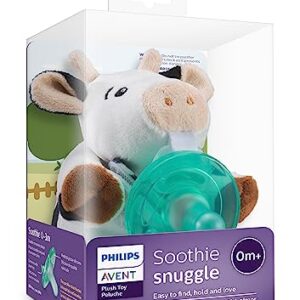 Philips Avent Soothie Snuggle Pacifier Holder with Detachable Pacifier, 0m+, Cow, SCF347/05