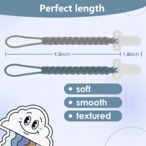 4-Pack Silicone Pacifier Clips with a Woven Rope Shape for Baby Boys and Girls - Flexible and Rust-Free Holders for Teething Relief and Baby Essentials, Safe for Newborns (Grey)