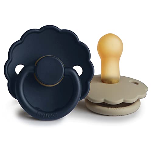 FRIGG Daisy Natural Rubber Baby Pacifier | Made in Denmark | BPA-Free (Dark Navy/Sandstone, 6-18 Months) 2-Pack