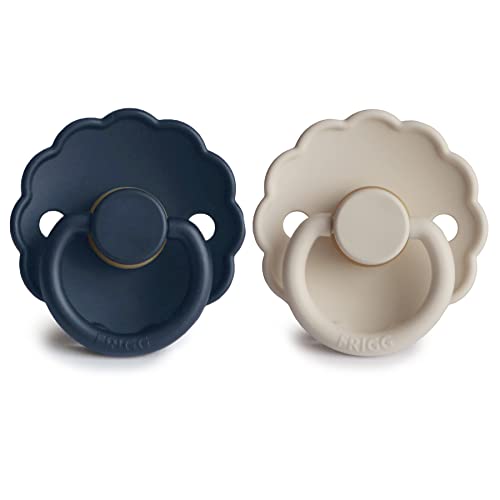 FRIGG Daisy Natural Rubber Baby Pacifier | Made in Denmark | BPA-Free (Dark Navy/Sandstone, 6-18 Months) 2-Pack