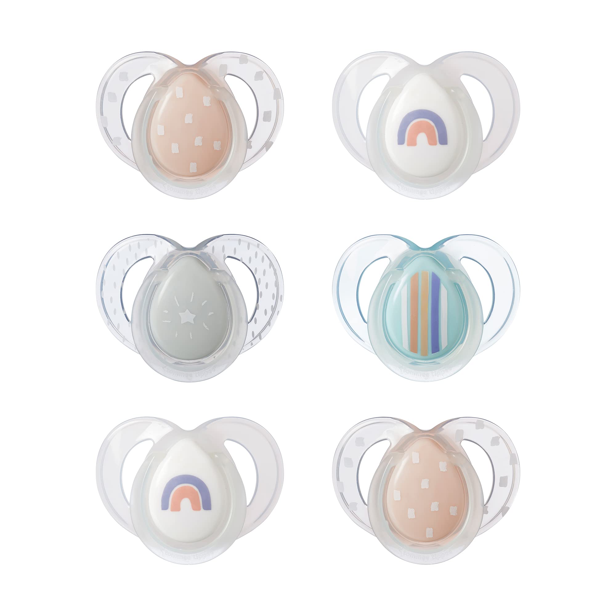 Tommee Tippee Nighttime Pacifiers, 6-18 Months, 6 Pack of Glow in the Dark Pacifiers with Symmetrical Silicone Baglet