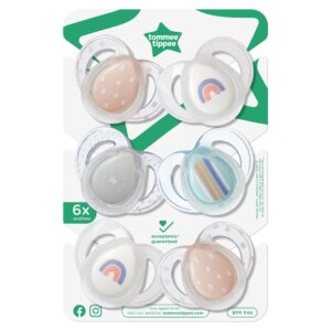 Tommee Tippee Nighttime Pacifiers, 6-18 Months, 6 Pack of Glow in the Dark Pacifiers with Symmetrical Silicone Baglet