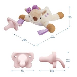 Dr. Brown's Baby Lovey Pacifier and Teether Holder, Deer with Pink HappyPaci, 100% Silicone, 0-6m