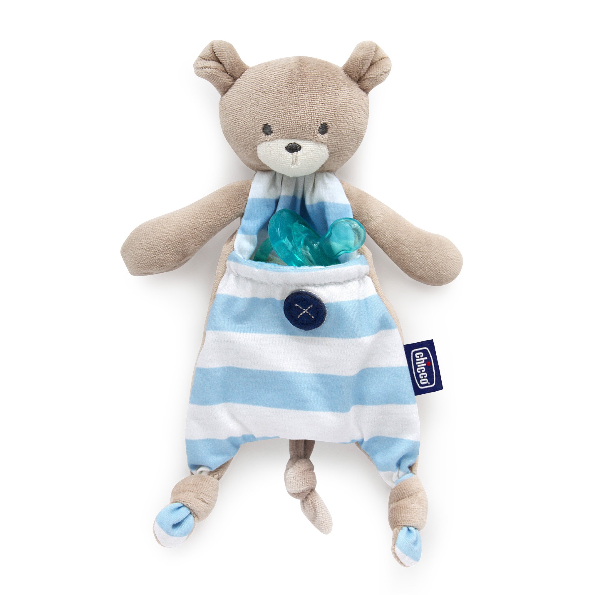 Chicco Pocket Buddy Lovey and Pacifier Holder | Plush, Soothing Animal-Themed Toy | Fits Most Pacifiers | Machine-Washable | Blue Bear| 0+ months