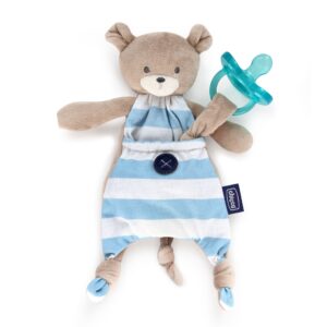 Chicco Pocket Buddy Lovey and Pacifier Holder | Plush, Soothing Animal-Themed Toy | Fits Most Pacifiers | Machine-Washable | Blue Bear| 0+ months