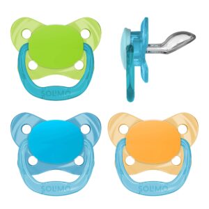 amazon brand - solimo orthodontic baby pacifier, stage 2 (6-12m), bpa free, assorted colors (pack of 4)