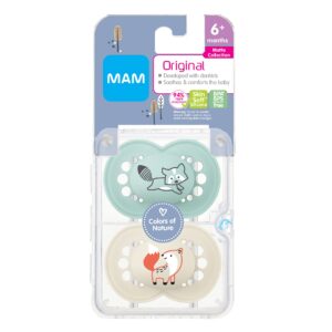 MAM Original Matte Baby Pacifier, Nipple Shape Helps Promote Healthy Oral Development, Sterilizer Case, Boy , 6-16 Months (Pack of 2)