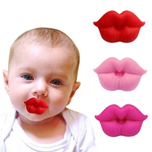 3pcs Infant Pacifier, Funny Lips Baby Pacifiers, Soft Silicone Cute Pacifier Design with Kiss Lip, Cute Pacifier Lovely Mommy's Touch Pink Kiss Lips Pacifiers