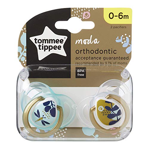 Tommee Tippee Moda Pacifiers, Symmetrical Design, BPA-Free Silicone Binkies, 0-6m, 2-Count