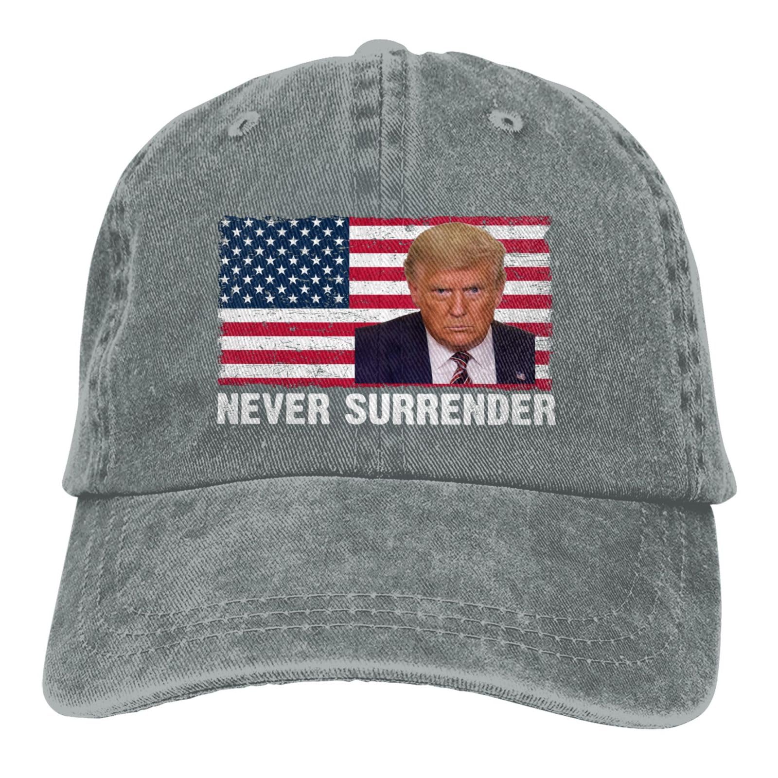 Trump Never Surrenders Mug Shot Mugshot August 24 2023 2024 Hat Vintage Cap Men Women t Shirt tee Gray