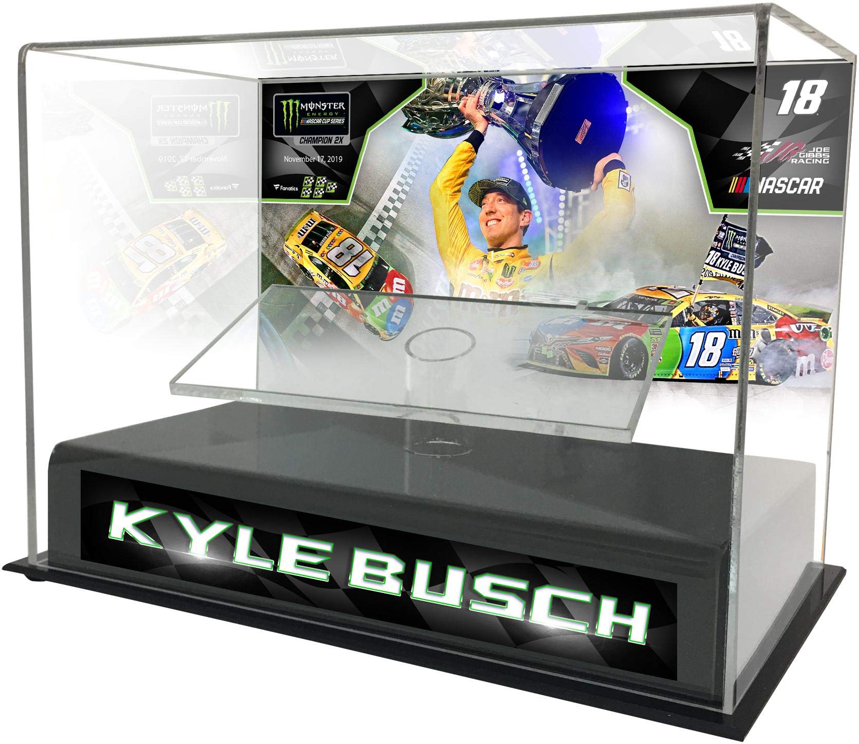 Sports Memorabilia - Kyle Busch 2019 Monster Energy NASCAR Cup Series Champion 1:24 Die Cast Display Case with Sublimated Plate - Nascar Display Cases Logo ''Case Only''