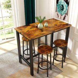 awqm dining table set for 4 bar table with stools industrial counter height pub table with 4 chairs bar table and chairs set kitchen breakfast table for kitchen, living room, industrial brown