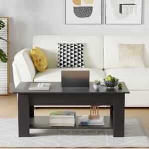 FDW Coffee Table Lift Top Coffee Table Coffee Table with Hidden Compartment and Storage Shelf for Living Room Reception Room 47.2in L,Black
