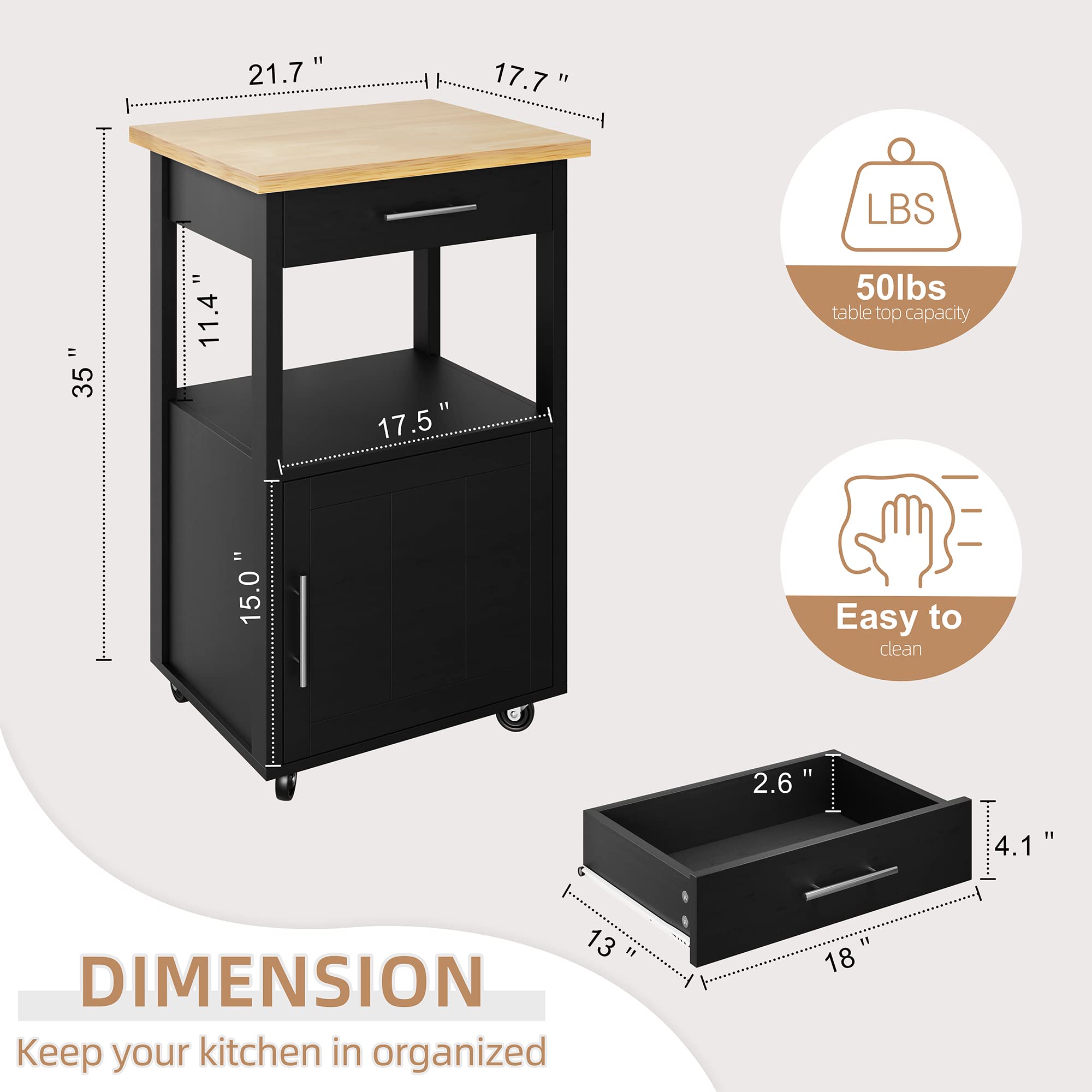 Shintenchi Kitchen Island Cart with Storage,Rolling Kitchen Island Side Table on Wheels with Worktop,Single Door Storage Cabinet and Drawer for Kitchen,Dinning Room, Black