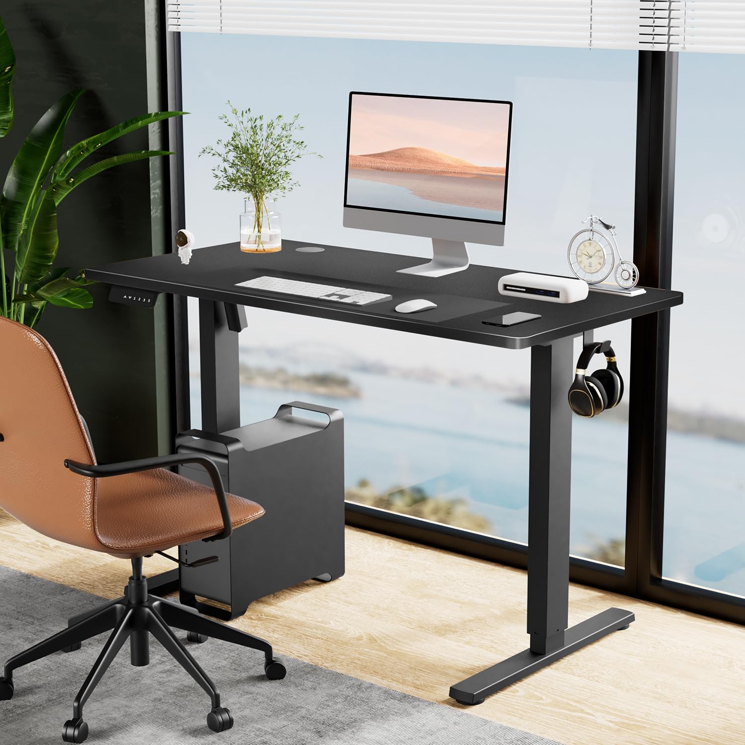 SMUG Standing Desk, Adjustable Height Electric Sit Stand Up Down Computer Table, 48x24 Inch Ergonomic Rising Desks for Work Office Home, Modern Gaming Desktop Workstation, Black