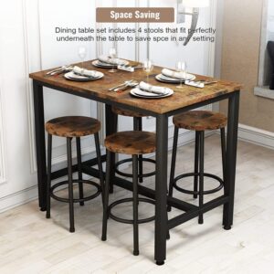 AWQM Pub Table and Chairs Set of 4, Industrial Counter Height Table with 4 Stools Small Dining Table Set for 4,Wooden Bar Table Set Dining Room Table Set for Small Spcae/Living Room,Rustic Brown