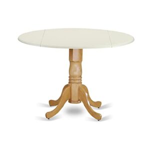 East West Furniture DLT-LOK-TP Dublin Kitchen Table - a Round Dining Table Top with Dropleaf & Pedestal Base, 42x42 Inch, Linen White & Oak