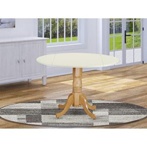 East West Furniture DLT-LOK-TP Dublin Kitchen Table - a Round Dining Table Top with Dropleaf & Pedestal Base, 42x42 Inch, Linen White & Oak