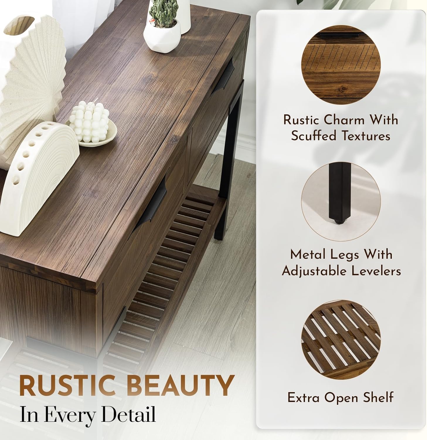 Bme, Millie Console Table, Rustic Chesnut