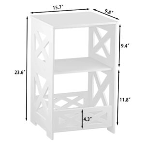 BYFU White Side Table, Small End Table with Storage Shelf, 3-Tier Nightstand Bedside Table Bookshelf Bookcase Display Rack for Small Spaces Bedroom Bathroom Living Room Office