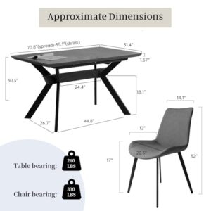 jiexi Extendable Dining Table Set for 6-8 Seat, Rectangular Solid Slate Stone Top with 4 Faux Leather Dining, Modern Kitchen Table with Extension Leaf, Extendable 55'' to 71'' for Kitchen Restaurant