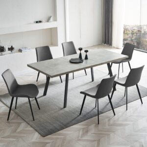 zerifevni 7 piece dining table set, 62 inch modern kitchen table with 6 dining chairs for 4-6 person, expandable mdf dining table with steel legs for dining room, kitchen, save space