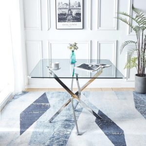 Round Dining Table,36" Glass Dining Room Table,Suitable for 2-4 People,Modern Circle Dining Room Table with Stainless Steel Legs & Glass Top,Small Kitchen Table for Living Room,Office