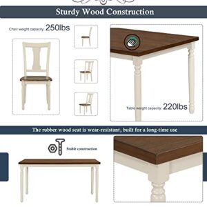 WOZNLA 6-Piece Farmhouse Kitchen Dining Set-Rustic Charm with Rectangular Wood Table, 4 Chairs, and 1 Bench-Ideal for Heartwarming Family Gatherings, Onesize, Brown+Cottage White