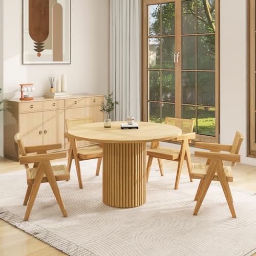 SIMTONAL Round Dining Table Wood Kitchen Table 40'' Circular Tabletop for Leisure Coffee Table, 40''L x 40''W x 29.9''H