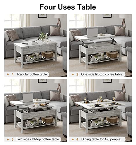 FABATO 41.7" Lift Top Coffee Table, 4 in 1 Multi-Function with Storage for Living Room, Coffee Table Converts to Dining Table for Dining Reception Room, Gray