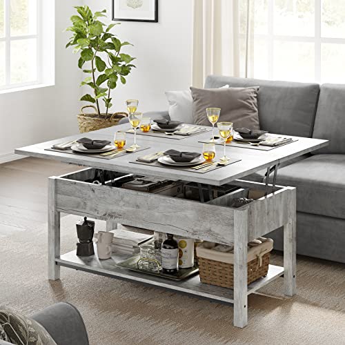 FABATO 41.7" Lift Top Coffee Table, 4 in 1 Multi-Function with Storage for Living Room, Coffee Table Converts to Dining Table for Dining Reception Room, Gray