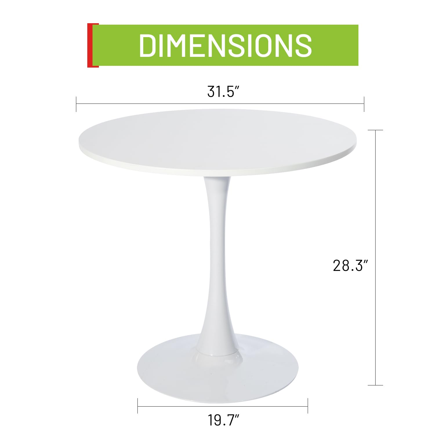 FurnitureR 31.5" Mid-Century Round Dining Table for 2-4 People with Pedestal Base for Home Office Living Room Kitchen Leisure, 31.5 inches, White