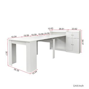 Expandable Dining Table for 8-12 Person, Extendable Dining Room Table with Sideboard Storage MDF Wooden Extendable Table as Kitchen Table Console Table Dinner Table Extendable from 20" to 98.43"