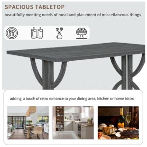 HomSof 6-Piece Retro Rectangular Dining Table Set, Table with Unique Legs and 4 Upholstered Chairs & 1 Bench for Dining Room and Kitchen, Gray Wash