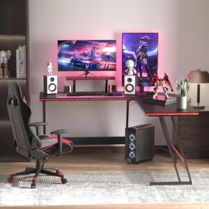 Shahoo L Shaped Gaming Desk, 51 Inch Computer Corner Table with Large Monitor Stand & Carbon Fiber Surface for Home Office Study Writing Workstation, Black