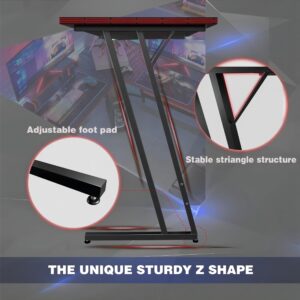 Shahoo L Shaped Gaming Desk, 51 Inch Computer Corner Table with Large Monitor Stand & Carbon Fiber Surface for Home Office Study Writing Workstation, Black