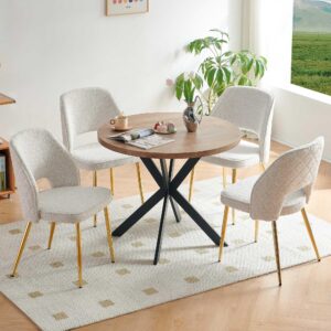 Homedot Dining Table Set for 4, Modern Faux Wood Round Table Easy Clean with 4 PCS Upholstered Dining Chair Armless, Comfortable Home Kitchen Chair with Solid Back.