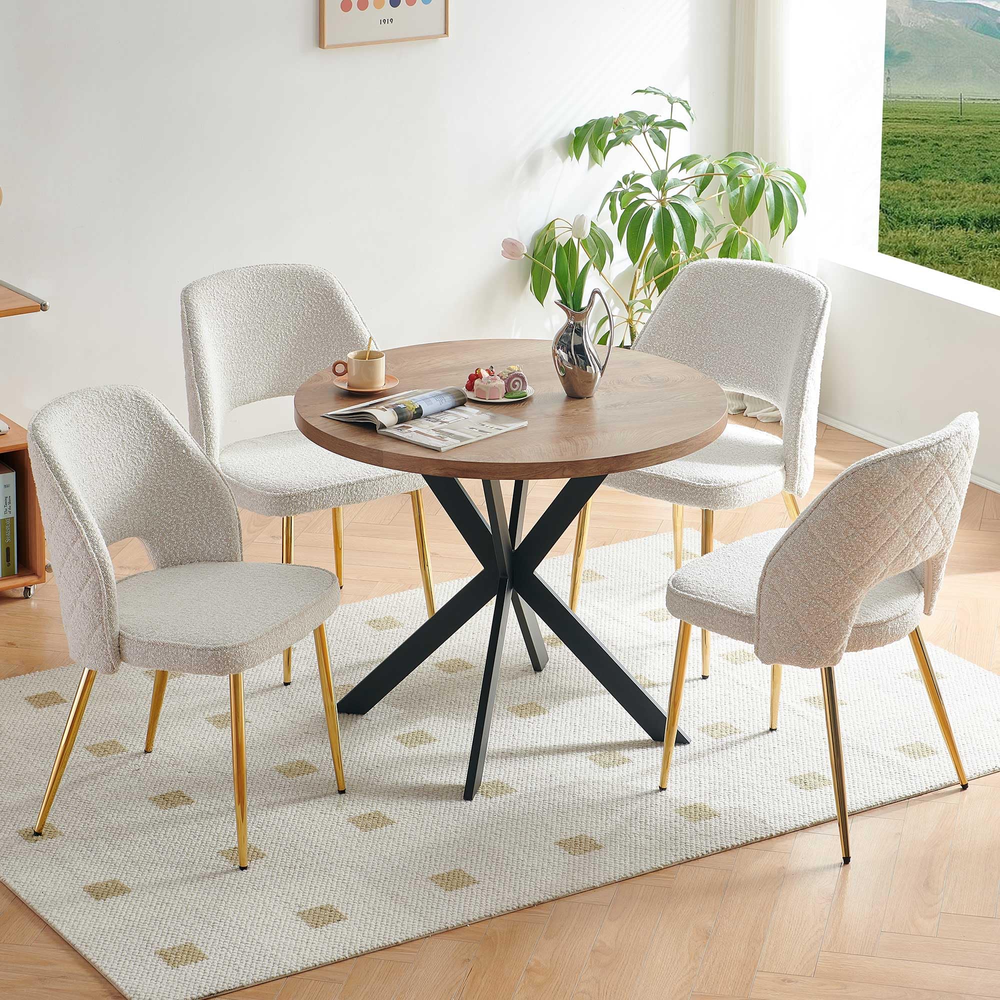 Homedot Dining Table Set for 4, Modern Faux Wood Round Table Easy Clean with 4 PCS Upholstered Dining Chair Armless, Comfortable Home Kitchen Chair with Solid Back.