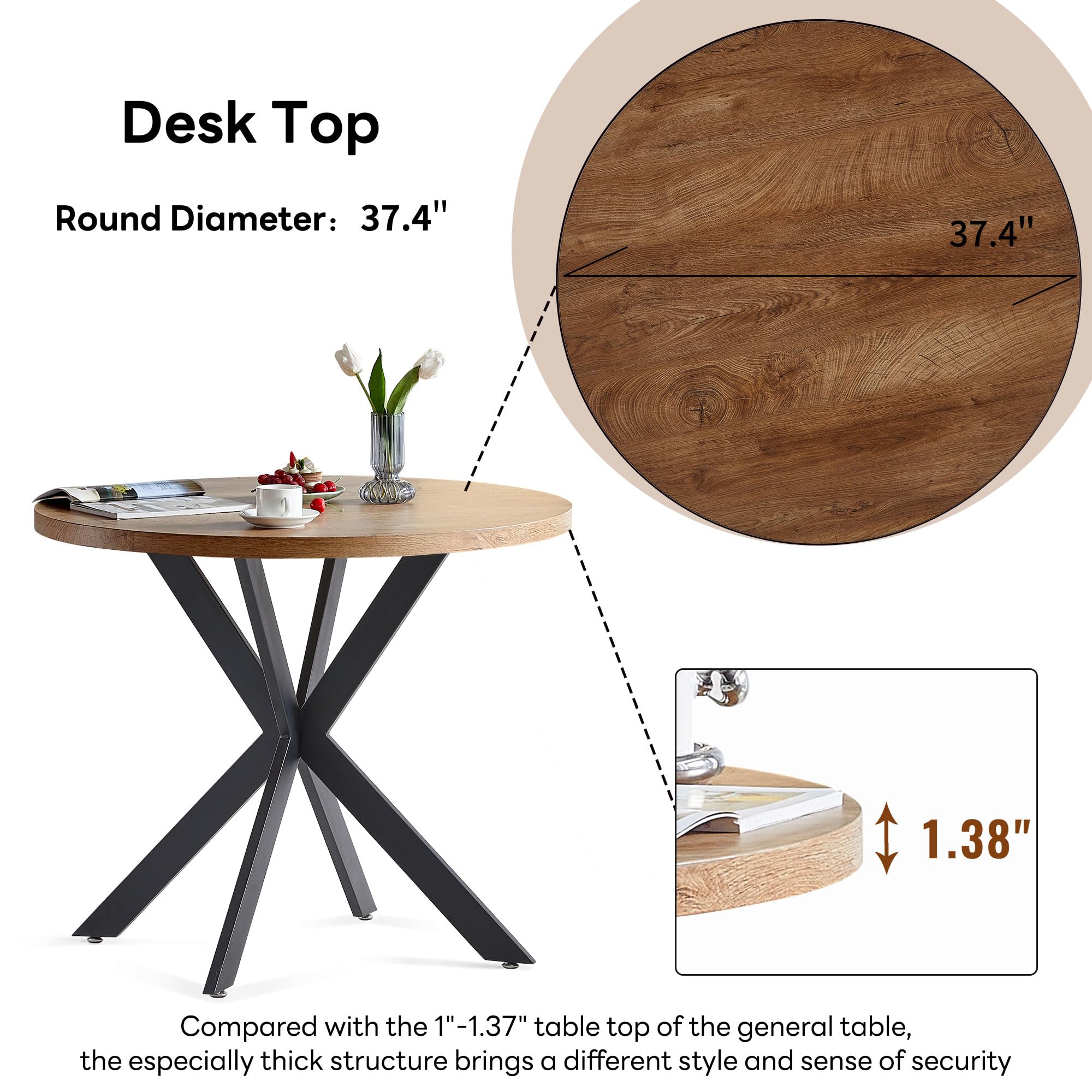 Homedot Dining Table Set for 4, Modern Faux Wood Round Table Easy Clean with 4 PCS Upholstered Dining Chair Armless, Comfortable Home Kitchen Chair with Solid Back.