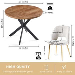 Homedot Dining Table Set for 4, Modern Faux Wood Round Table Easy Clean with 4 PCS Upholstered Dining Chair Armless, Comfortable Home Kitchen Chair with Solid Back.