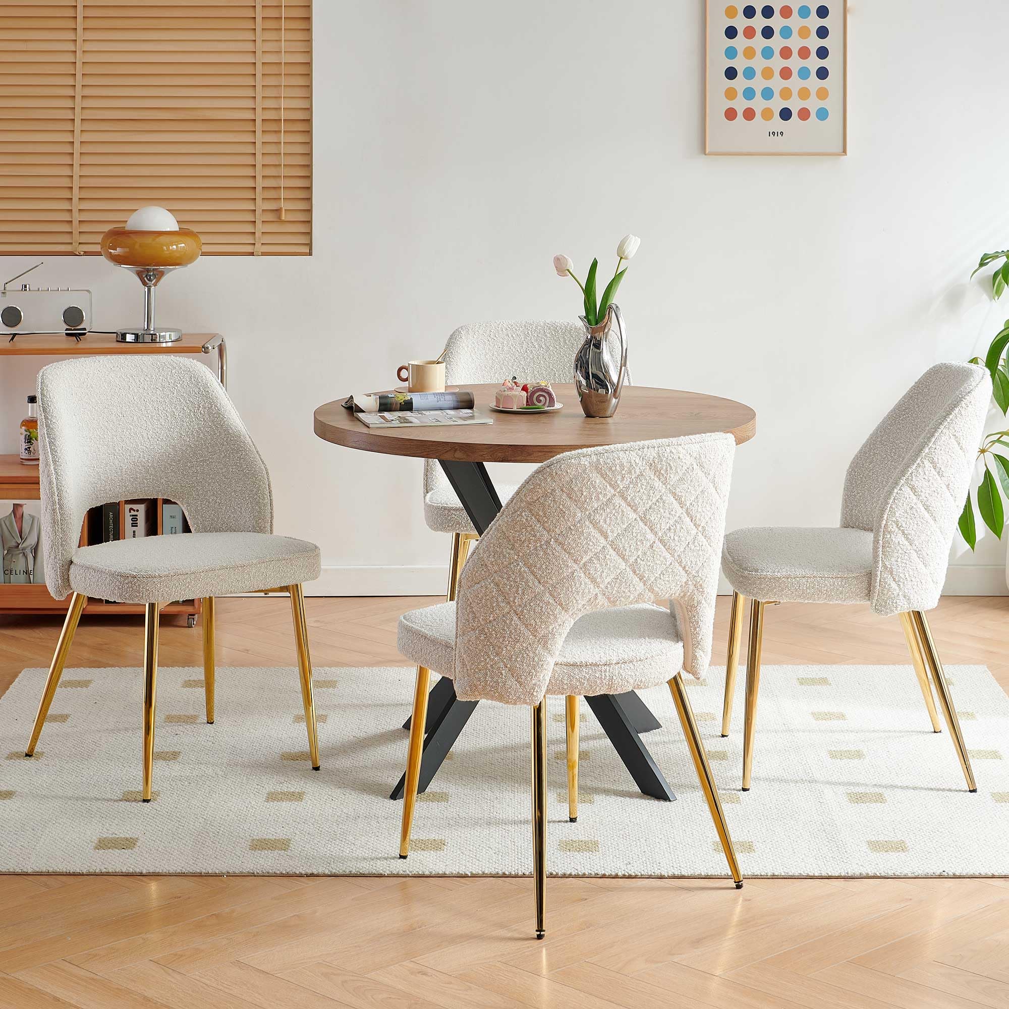 Homedot Dining Table Set for 4, Modern Faux Wood Round Table Easy Clean with 4 PCS Upholstered Dining Chair Armless, Comfortable Home Kitchen Chair with Solid Back.