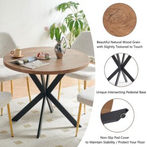 Homedot Dining Table Set for 4, Modern Faux Wood Round Table Easy Clean with 4 PCS Upholstered Dining Chair Armless, Comfortable Home Kitchen Chair with Solid Back.