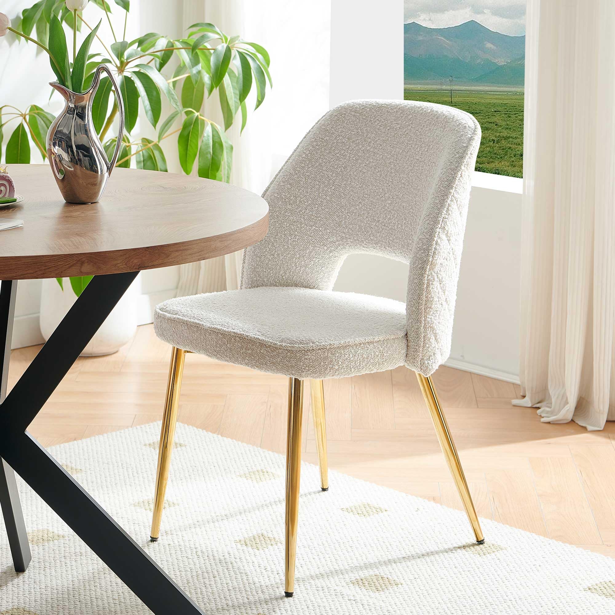 Homedot Dining Table Set for 4, Modern Faux Wood Round Table Easy Clean with 4 PCS Upholstered Dining Chair Armless, Comfortable Home Kitchen Chair with Solid Back.