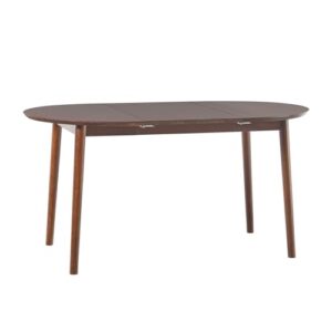 Walker Edison Mid Century Solid Wood Oval Extension Dining Table with Hairpin Legs and Removable Leaf, 60 Inch, Walnut