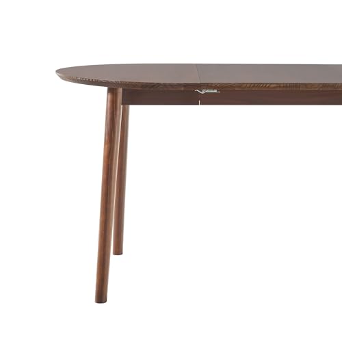 Walker Edison Mid Century Solid Wood Oval Extension Dining Table with Hairpin Legs and Removable Leaf, 60 Inch, Walnut