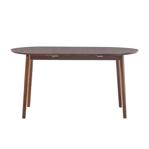 Walker Edison Mid Century Solid Wood Oval Extension Dining Table with Hairpin Legs and Removable Leaf, 60 Inch, Walnut