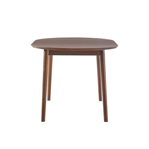 Walker Edison Mid Century Solid Wood Oval Extension Dining Table with Hairpin Legs and Removable Leaf, 60 Inch, Walnut